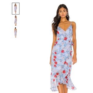Pale Blue Floral Bardot Midi Dress